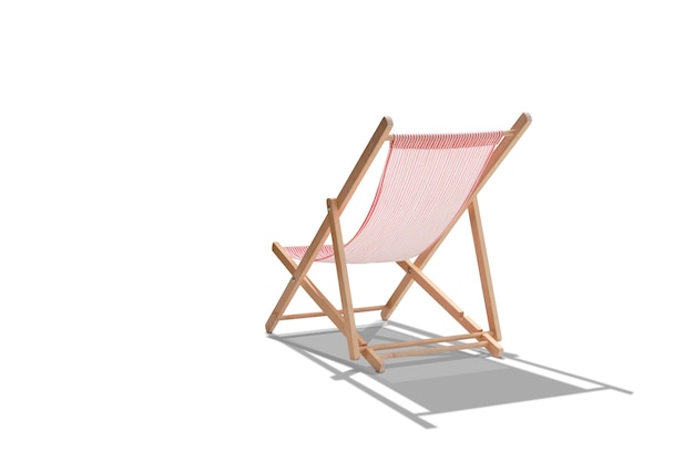 Wooden deck chairs on sandy beach near sea. Holiday background.