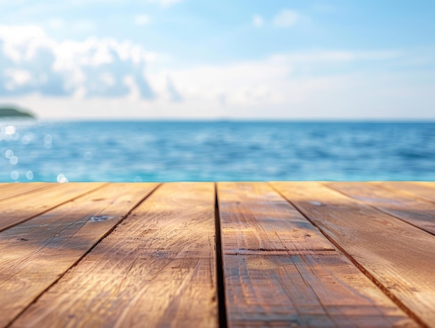 Wooden Deck Overlooking a Calm Ocean Scene