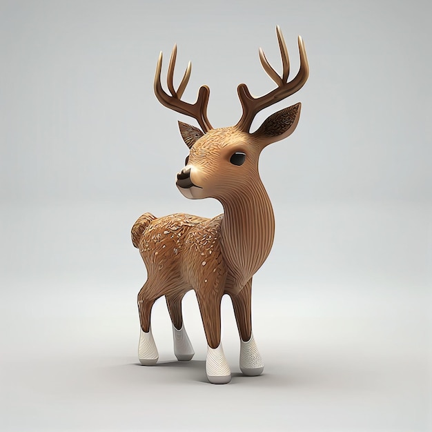 A wooden deer statue is made by a deer.