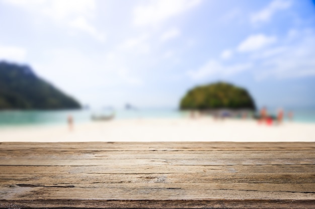 wooden desk on beach