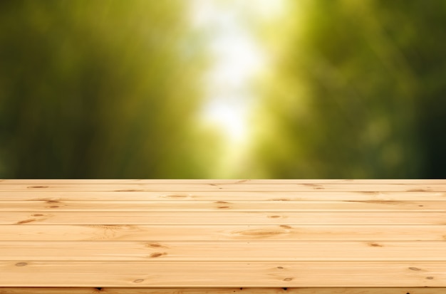 Wooden desk on blurred background