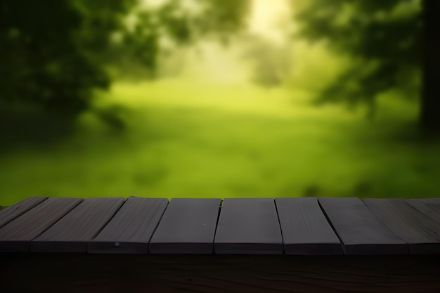 wooden desk of free space for your decoration and summer landscape of green leaves