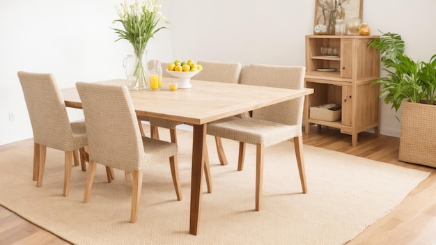 A wooden dinning table in a room