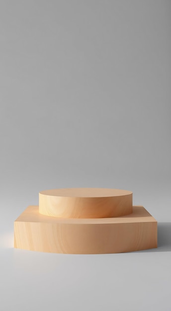 Wooden display stand on grey background