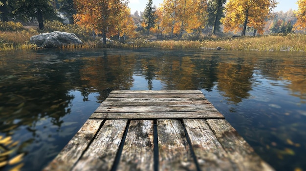 Photo wooden dock over calm autumn lake water