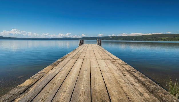 Photo wooden dock extending into calm lake