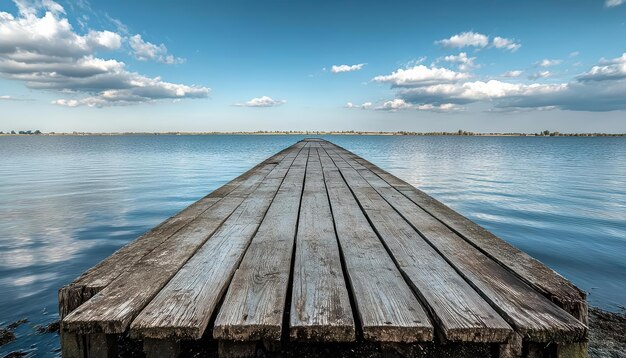 Wooden Dock Extending into Calm Lake