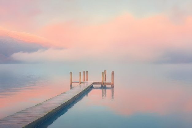 Photo wooden dock relaxing seascape peaceful landscape calming scene pastel colors