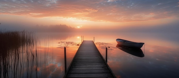 Photo wooden dock at sunrise