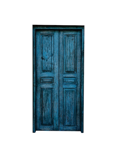 Wooden door blue color isolated on a white background