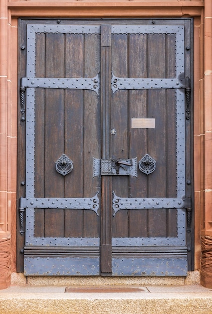 Wooden door in a brick wall