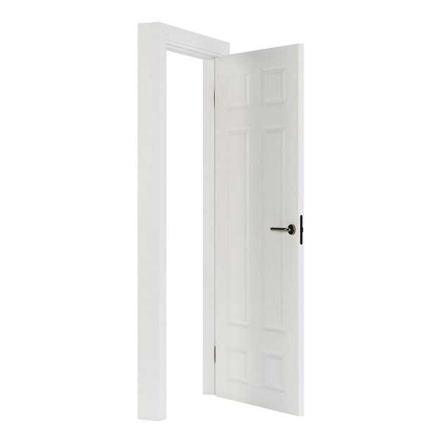 Wooden door isolated on white background. 3D rendering.