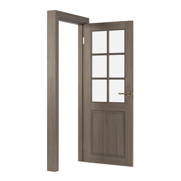 Wooden door isolated on white background. 3D rendering.