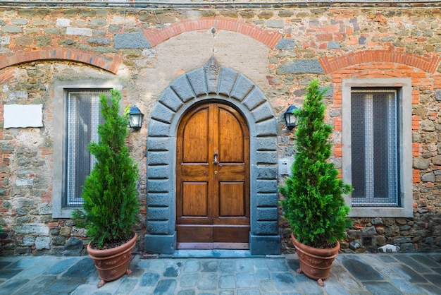 Wooden door and rustic wall