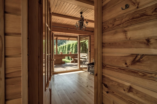 Wooden doors to a country log house