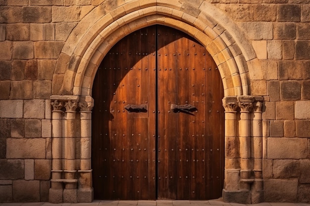 Wooden doors in medieval castle Ai