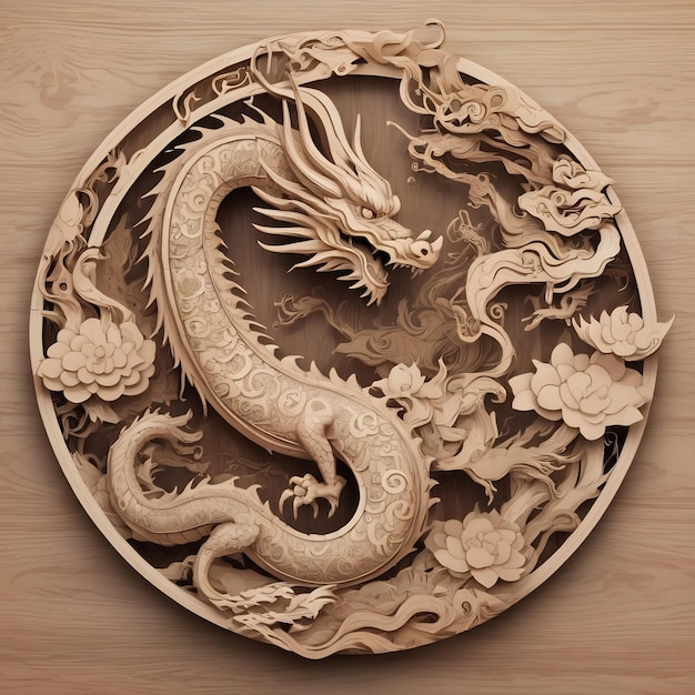 Wooden Dragon Ornament for Chinese Lunar New Year Celebration