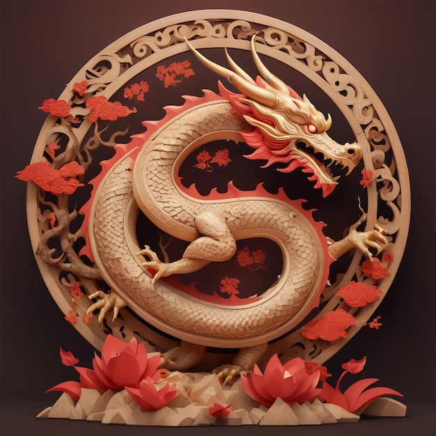 Wooden Dragon Ornament for Chinese Lunar New Year Celebration