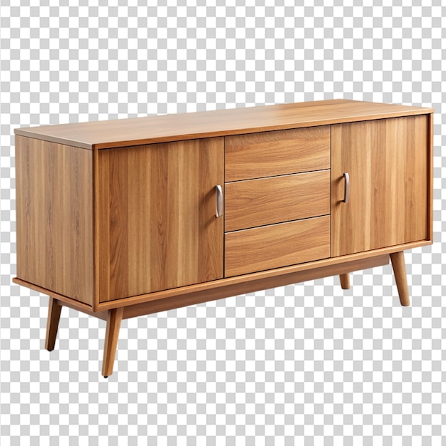 A wooden dresser with white drawers and a vase on top on transparent background