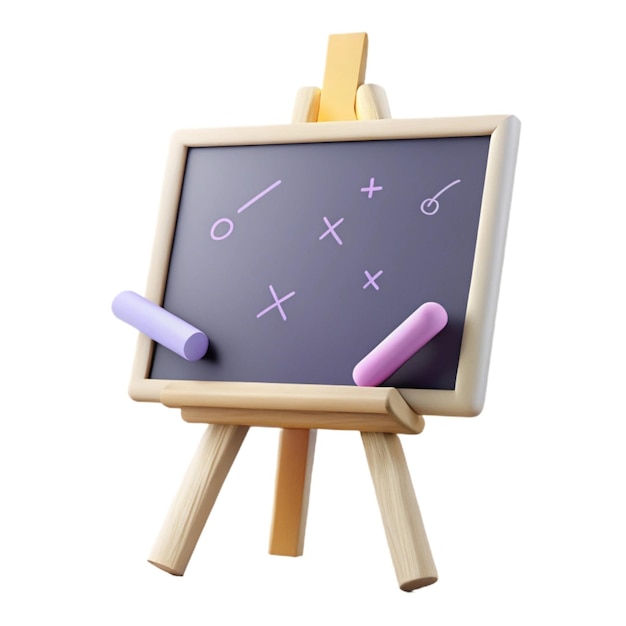 a wooden easel with a black board with a pencil on it