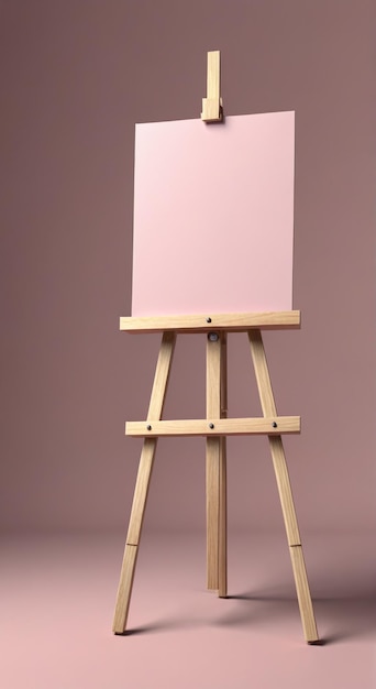 Photo a wooden easel with a pink cover is standing on a wooden stand