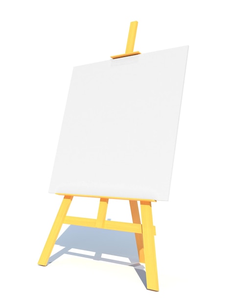 Wooden easel with white canvas 3d render illustration