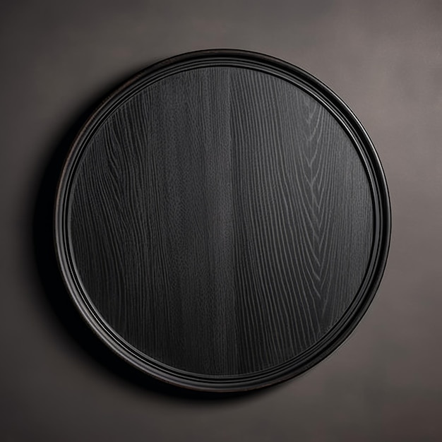 Wooden Ebony Minimalistic Round Picture Frame Minimalistic Ring with Realistic Texture Square Digital Illustration Ai Generated Empty Circle on Black Background