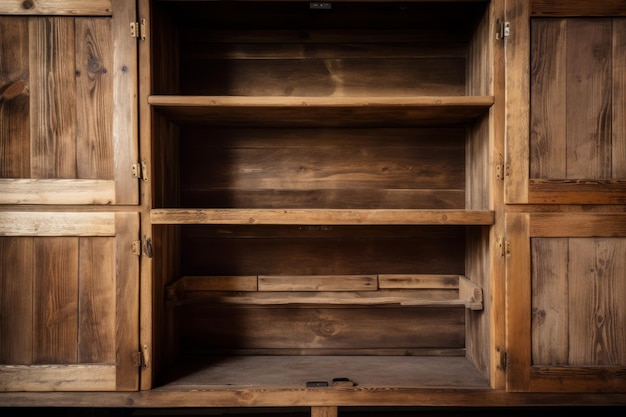 Wooden empty shelves Old retro light Generate Ai