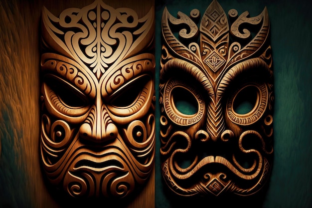 Wooden ethnic tiki mask of african tribes on dark background