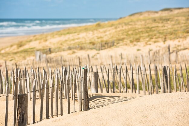 Wooden fence on beautiful sandy beach