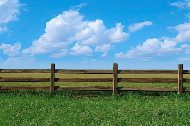 wooden fence and a field along with a blue sky idyllica rural scene with wooden fence and fields