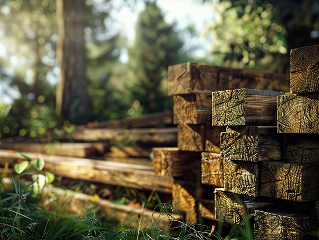 Photo a wooden fence with a log in the grass and a log fence in the background