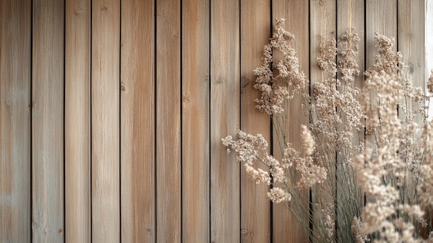 Photo a wooden fence with a plant and flowers in front of it