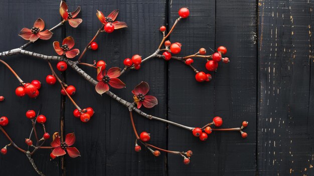 Photo a wooden fence with red berries on it