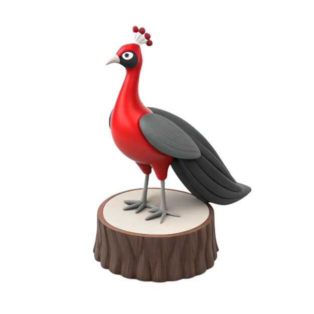 Photo a wooden figure of a red and black bird with a red head