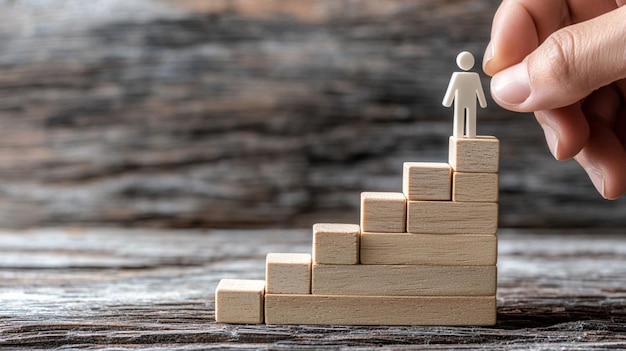 Photo a wooden figure stands on a stack of wood with a man and a woman standing on the top of it