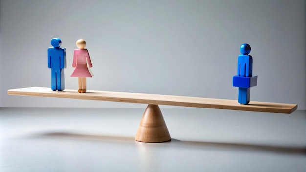 Photo a wooden figure and a woman are on a wooden shelf with the word quot lego quot on it