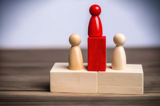 Wooden figures on a wooden block with one that says'red'on it