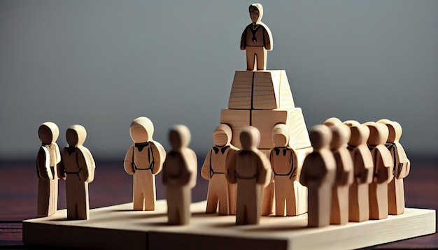 Wooden Figurine Leader presents the hierarchical structure of the company to employees recruiting