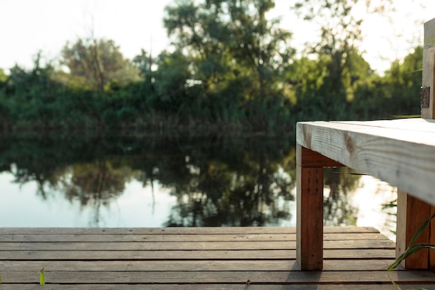 Wooden fisherman39s bridge near the riverPlace for fishing and swimming