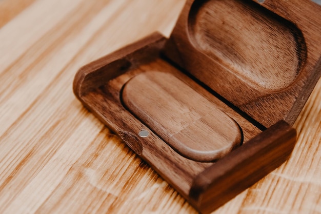 Wooden flash drive in a solid wood box Handmade product for laser engraving