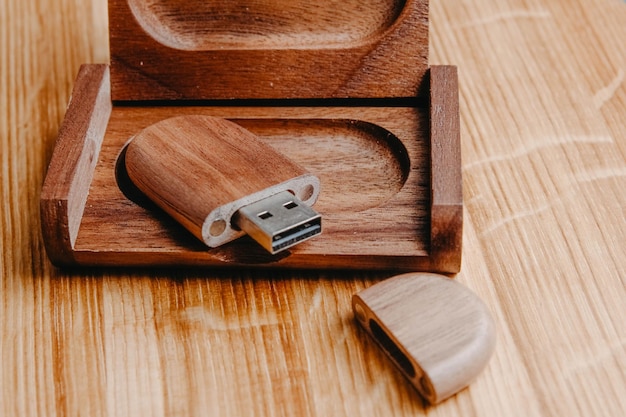 Wooden flash drive in a solid wood box Handmade product for laser engraving