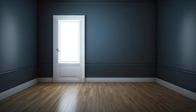 Wooden floor and dark blue wall empty room