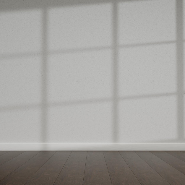 Wooden floor and white wall at sunset empty layout 3d render