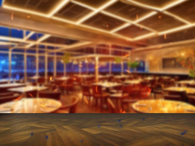 A wooden floor with a large restaurant with a wooden floor and a wooden floor.