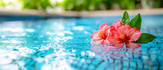 Wooden floor with swimming pool on sunny dayconcept of vacation at hotel or houseoutdoor garden