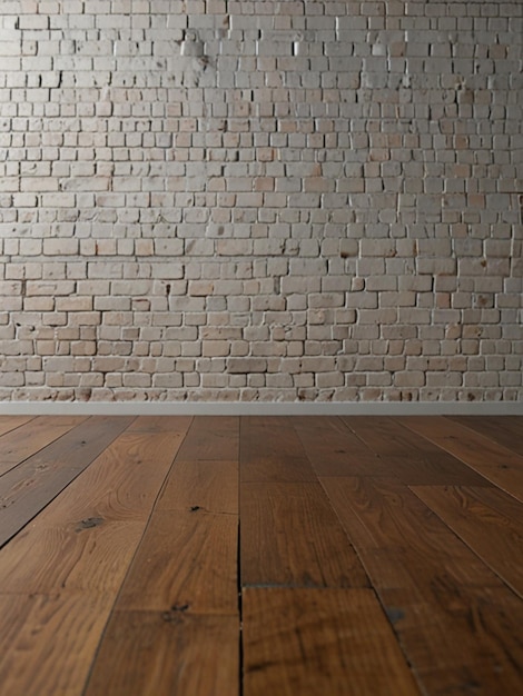 Photo wooden floor with white bricks wall background