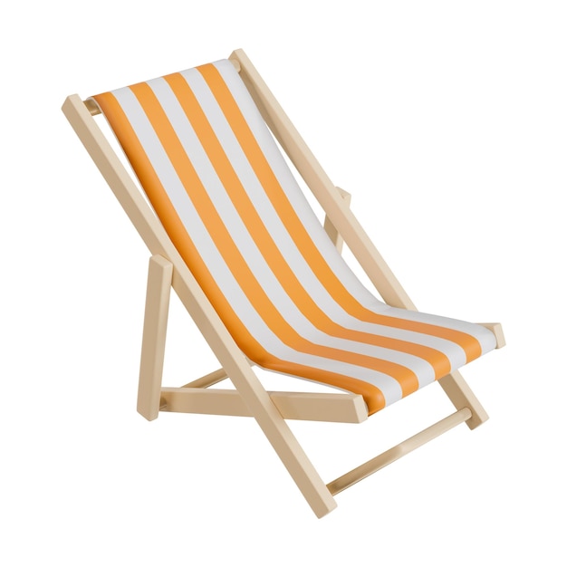 A wooden folding chair with orange and white stripes.