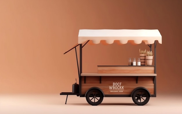 A wooden food cart with a white awning that says'bountfock rostckckckckckckckckkkkkkkkkkkkk