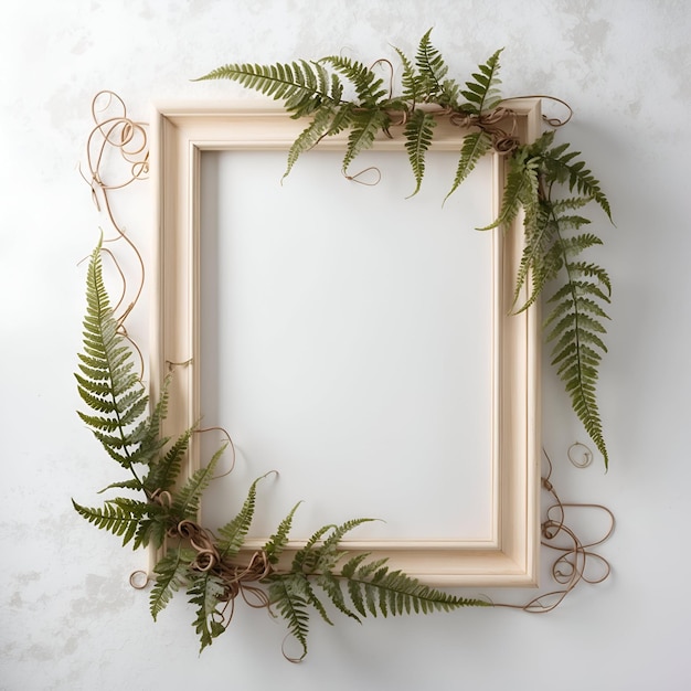 Wooden frame decorated with flowers and leaves around